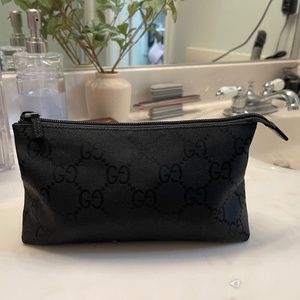 Black Gucci Canvas Cosmetic Makeup Bag